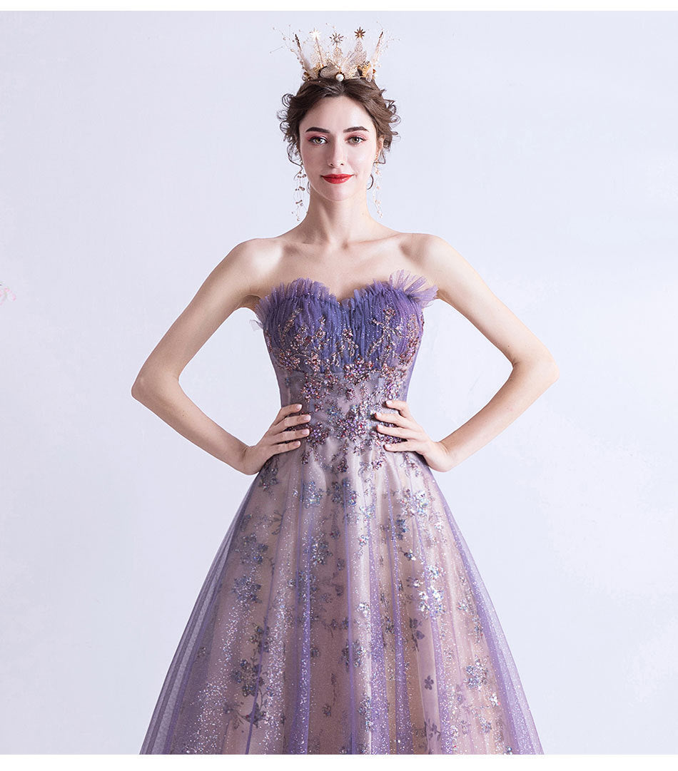 The Light Purple Flower Embroidery Solo Belle Dress