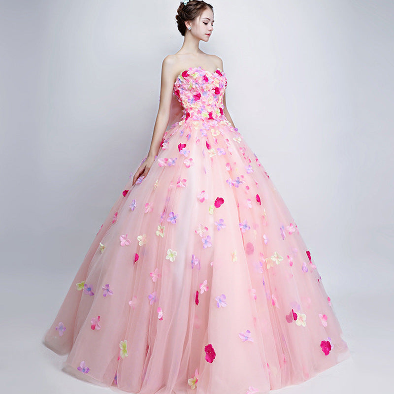 Pink Flower Sea Bride Wedding Dresses