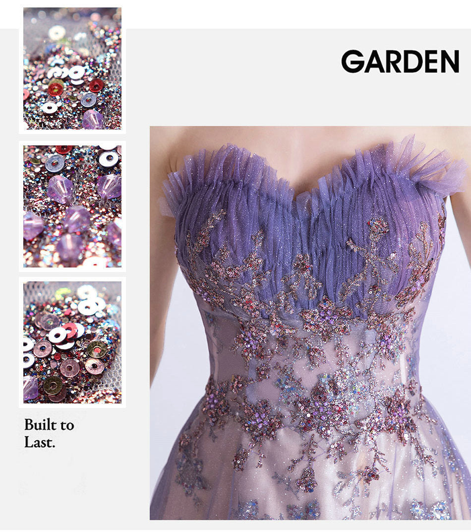 Sexy Strapless Purple Sequin Bridal Dresses