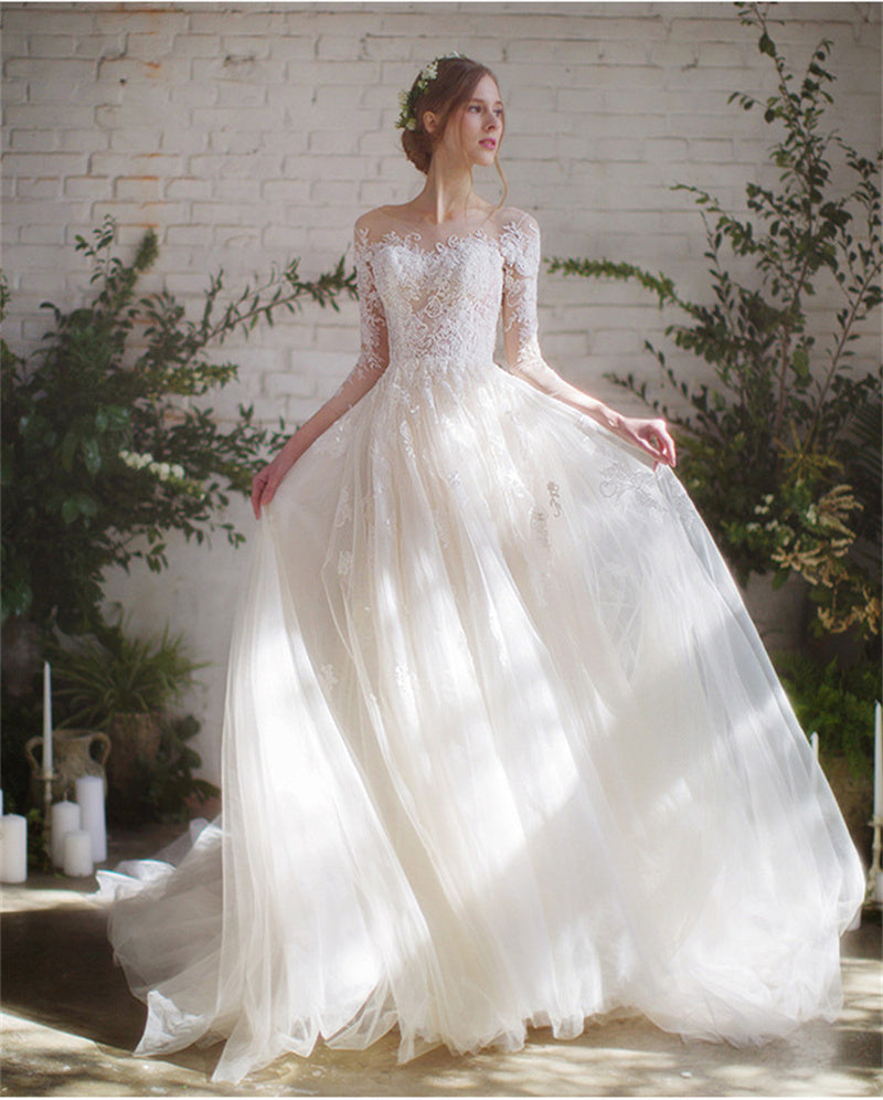 Long Sleeve Maxi Wedding Dresses for Women Elegant