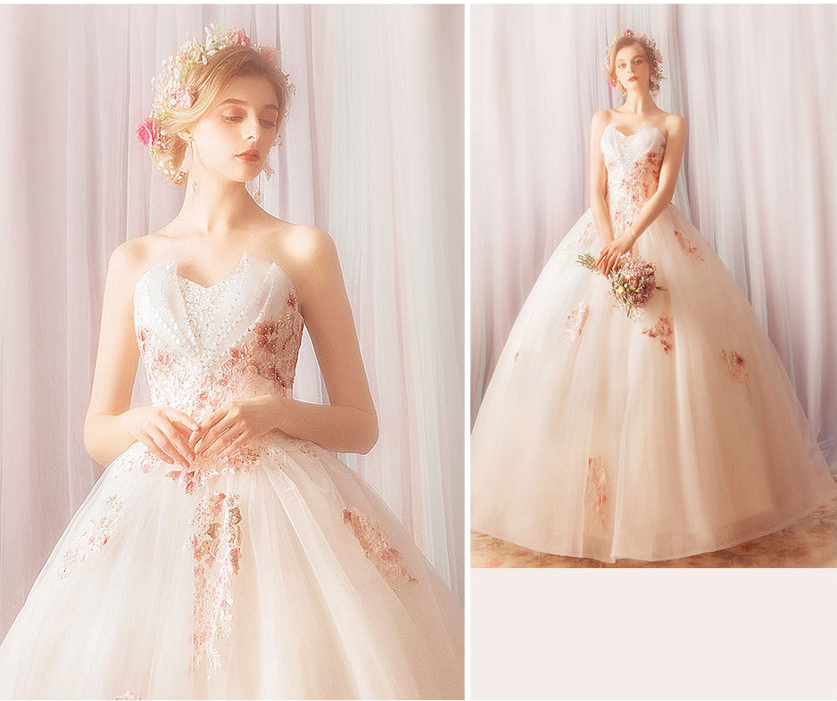 Lace Fabric Bride Strapless Wedding Dresses