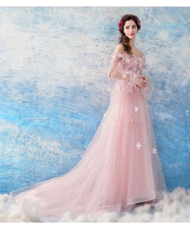 Flower Fairy Pink Princessy Wedding Evening Dress