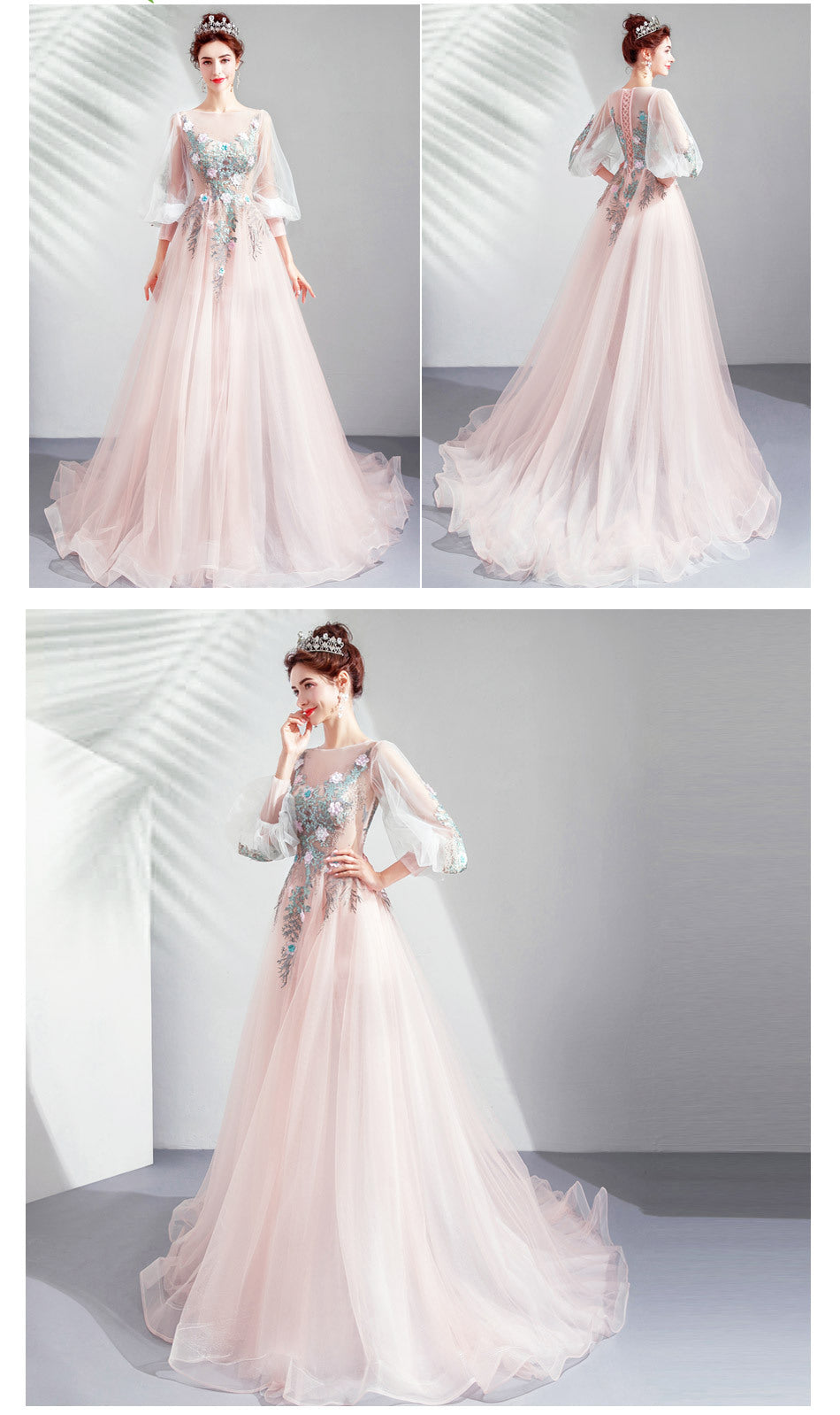 Pink Bridal Long Sleeve Wedding Dresses