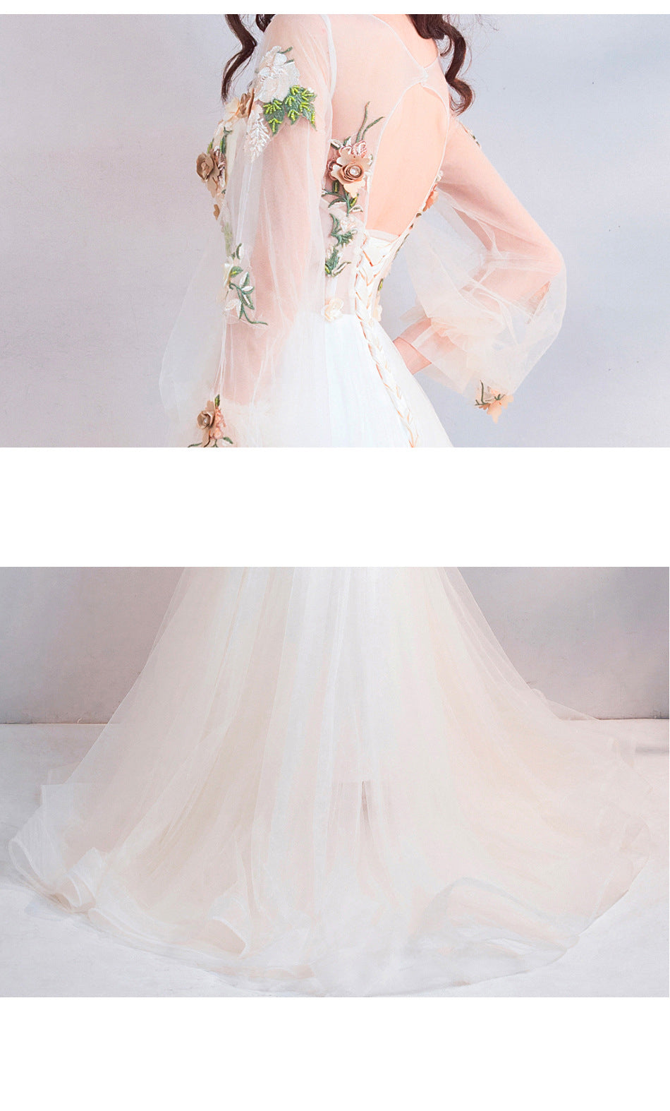 Champagne Bridal French Long-sleeved Wedding Dresses
